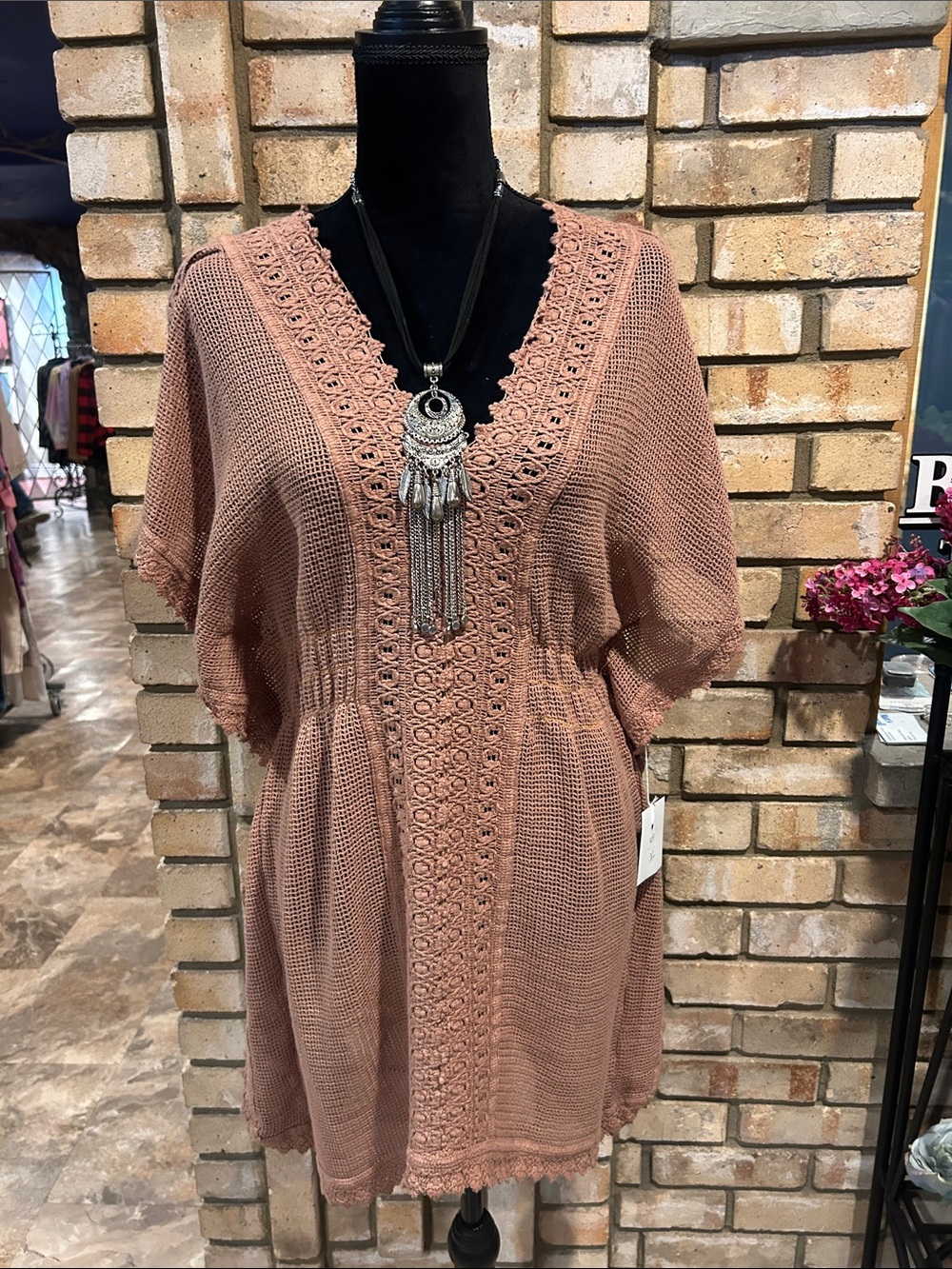 NWT SeaSpice Resort Wear Crochet V-Neck Tunic in Oatmeal XL